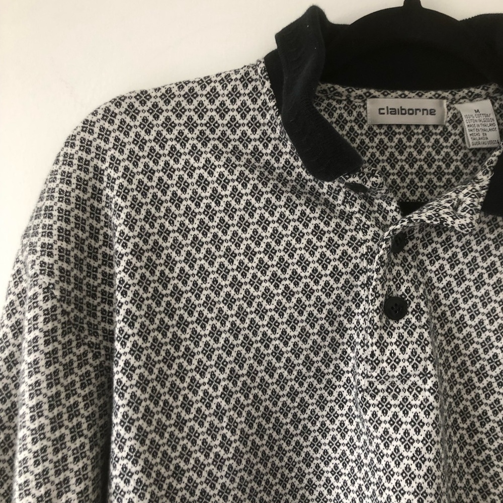Vintage Claiborne Black & White Geometric Polo Sweater | Size M - Picture 2 of 4